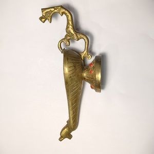Vtg. Brass Alladins Genie lamp. Incense burner. Dragon. Unk red stones in base.